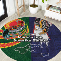 Manuʻa Islands and American Samoa Together Round Carpet Rooster and Eagle Mascot National Map and Flag Style