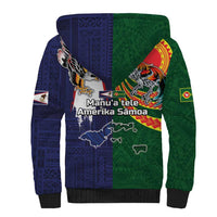 Manuʻa Islands and American Samoa Together Sherpa Hoodie Rooster and Eagle Mascot National Map and Flag Style