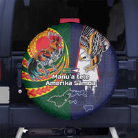 Manuʻa Islands and American Samoa Together Spare Tire Cover Rooster and Eagle Mascot National Map and Flag Style