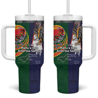 Manuʻa Islands and American Samoa Together Tumbler With Handle Rooster and Eagle Mascot National Map and Flag Style LT03 One Size: 40 oz Green - Polynesian Pride