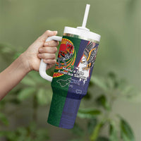 Manuʻa Islands and American Samoa Together Tumbler With Handle Rooster and Eagle Mascot National Map and Flag Style LT03 - Polynesian Pride