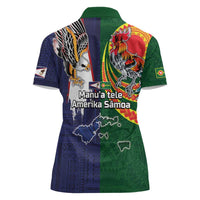 Manuʻa Islands and American Samoa Together Women Polo Shirt Rooster and Eagle Mascot National Map and Flag Style