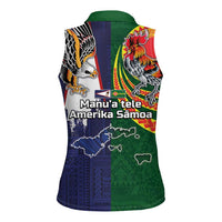 Manuʻa Islands and American Samoa Together Women Sleeveless Polo Shirt Rooster and Eagle Mascot National Map and Flag Style