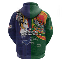 Manuʻa Islands and American Samoa Together Zip Hoodie Rooster and Eagle Mascot National Map and Flag Style
