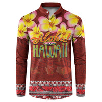 Aloha Plumeria Flowers Button Sweatshirt With Hawaiian Style Tapa Tribal LT03 Red - Polynesian Pride