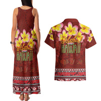 Aloha Plumeria Flowers Couples Matching Tank Maxi Dress and Hawaiian Shirt With Hawaiian Style Tapa Tribal LT03 - Polynesian Pride