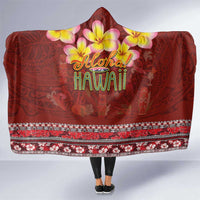 Aloha Plumeria Flowers Hooded Blanket With Hawaiian Style Tapa Tribal LT03 One Size Red - Polynesian Pride