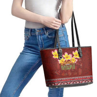 Aloha Plumeria Flowers Leather Tote Bag With Hawaiian Style Tapa Tribal LT03 - Polynesian Pride