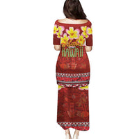 Aloha Plumeria Flowers Puletasi With Hawaiian Style Tapa Tribal LT03 - Polynesian Pride