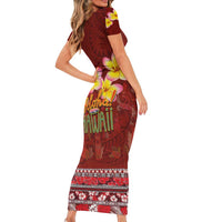 Aloha Plumeria Flowers Short Sleeve Bodycon Dress With Hawaiian Style Tapa Tribal