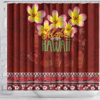 Aloha Plumeria Flowers Shower Curtain With Hawaiian Style Tapa Tribal