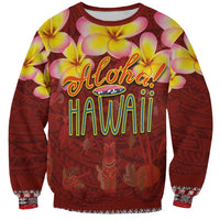 Aloha Plumeria Flowers Sweatshirt With Hawaiian Style Tapa Tribal LT03 Unisex Red - Polynesian Pride