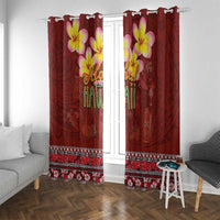 Aloha Plumeria Flowers Window Curtain With Hawaiian Style Tapa Tribal LT03 With Grommets Red - Polynesian Pride