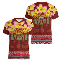 Aloha Plumeria Flowers Women V-Neck T-Shirt With Hawaiian Style Tapa Tribal
