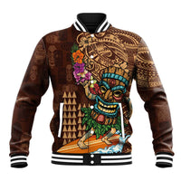 Hawaiian Tiki Mask Surfing Kakau Pattern Baseball Jacket LT03 Unisex Brown - Polynesian Pride
