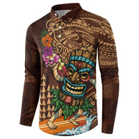 Hawaiian Tiki Mask Surfing Kakau Pattern Button Sweatshirt LT03 - Polynesian Pride
