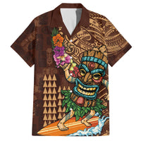 Hawaiian Tiki Mask Surfing Kakau Pattern Family Matching Off Shoulder Short Dress and Hawaiian Shirt LT03 Dad's Shirt - Short Sleeve Brown - Polynesian Pride