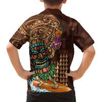 Hawaiian Tiki Mask Surfing Kakau Pattern Family Matching Puletasi and Hawaiian Shirt LT03 - Polynesian Pride