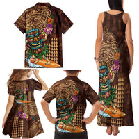 Hawaiian Tiki Mask Surfing Kakau Pattern Family Matching Tank Maxi Dress and Hawaiian Shirt LT03 - Polynesian Pride