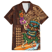 Hawaiian Tiki Mask Surfing Kakau Pattern Family Matching Tank Maxi Dress and Hawaiian Shirt LT03 Dad's Shirt - Short Sleeve Brown - Polynesian Pride