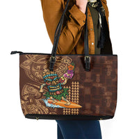 Hawaiian Tiki Mask Surfing Kakau Pattern Leather Tote Bag LT03 - Polynesian Pride