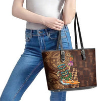 Hawaiian Tiki Mask Surfing Kakau Pattern Leather Tote Bag LT03 - Polynesian Pride