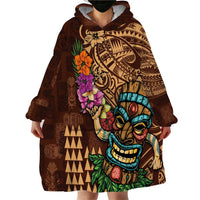 Hawaiian Tiki Mask Surfing Kakau Pattern Wearable Blanket Hoodie LT03 - Polynesian Pride