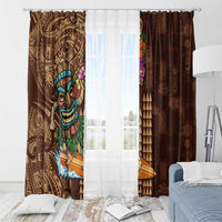 Hawaiian Tiki Mask Surfing Kakau Pattern Window Curtain LT03 - Polynesian Pride