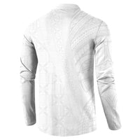 Niue White Sunday Button Sweatshirt Hiapo Tribal Art Tattoos LT03 - Polynesian Pride