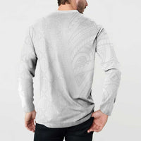 Niue White Sunday Button Sweatshirt Hiapo Tribal Art Tattoos LT03 - Polynesian Pride