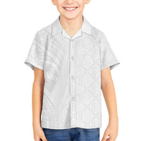 Niue White Sunday Family Matching Puletasi and Hawaiian Shirt Hiapo Tribal Art Tattoos LT03 Son's Shirt White - Polynesian Pride