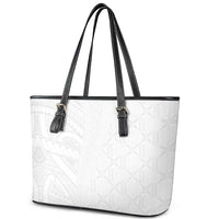 Niue White Sunday Leather Tote Bag Hiapo Tribal Art Tattoos LT03 - Polynesian Pride