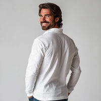Niue White Sunday Long Sleeve Polo Shirt Hiapo Tribal Art Tattoos LT03 - Polynesian Pride