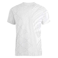 Niue White Sunday Women V-Neck T-Shirt Hiapo Tribal Art Tattoos - Polynesian Pride