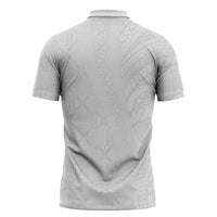 Niue White Sunday Zipper Polo Shirt Hiapo Tribal Art Tattoos LT03 - Polynesian Pride