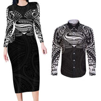 Super Samoan Traditional Tribal Art Tattoos Couples Matching Long Sleeve Bodycon Dress and Long Sleeve Button Shirt Black Color LT03 Black - Polynesian Pride