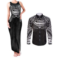 Super Samoan Traditional Tribal Art Tattoos Couples Matching Tank Maxi Dress and Long Sleeve Button Shirt Black Color LT03 Black - Polynesian Pride