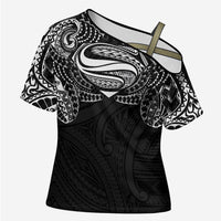 Super Samoan Traditional Tribal Art Tattoos Cross Shoulder Shirt Black Color LT03 Female Black - Polynesian Pride
