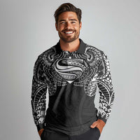 Super Samoan Traditional Tribal Art Tattoos Long Sleeve Polo Shirt Black Color LT03 - Polynesian Pride