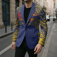 Super Samoan Traditional Tribal Art Tattoos Blazer Blue Color - Polynesian Pride