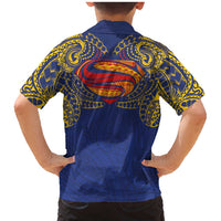 Super Samoan Traditional Tribal Art Tattoos Family Matching Mermaid Dress and Hawaiian Shirt Blue Color LT03 - Polynesian Pride