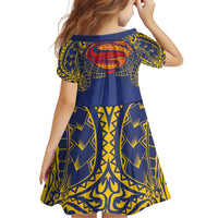 Super Samoan Traditional Tribal Art Tattoos Family Matching Off Shoulder Short Dress and Hawaiian Shirt Blue Color - Polynesian Pride