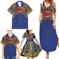 Super Samoan Traditional Tribal Art Tattoos Family Matching Summer Maxi Dress and Hawaiian Shirt Blue Color LT03 - Polynesian Pride