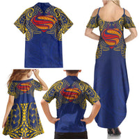 Super Samoan Traditional Tribal Art Tattoos Family Matching Summer Maxi Dress and Hawaiian Shirt Blue Color LT03 - Polynesian Pride