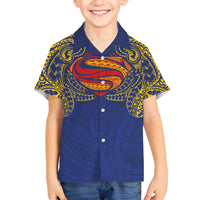 Super Samoan Traditional Tribal Art Tattoos Family Matching Tank Maxi Dress and Hawaiian Shirt Blue Color LT03 Son's Shirt Blue - Polynesian Pride