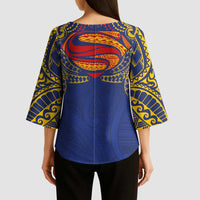 Super Samoan Traditional Tribal Art Tattoos Kimono Sleeve Blouse Blue Color LT03 - Polynesian Pride