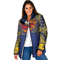 Super Samoan Traditional Tribal Art Tattoos Padded Jacket Blue Color LT03 Women Blue - Polynesian Pride