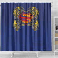 Super Samoan Traditional Tribal Art Tattoos Shower Curtain Blue Color - Polynesian Pride