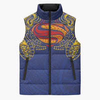 Super Samoan Traditional Tribal Art Tattoos Sleeveless Puffer Jacket Blue Color LT03 Unisex Blue - Polynesian Pride