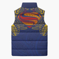 Super Samoan Traditional Tribal Art Tattoos Sleeveless Puffer Jacket Blue Color LT03 - Polynesian Pride